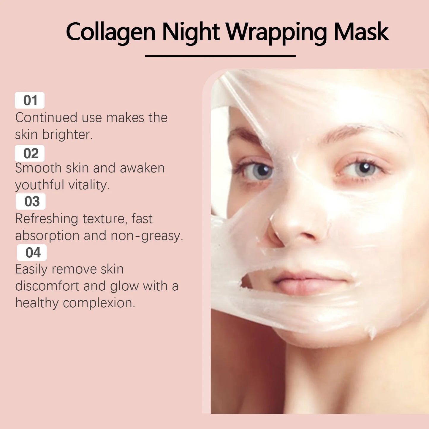 Collagen Peel-Off Mask for Deep Hydration, Fine Line Reduction, Firming, Pore Minimizing, and Skin Brightening - Overnight Treatment