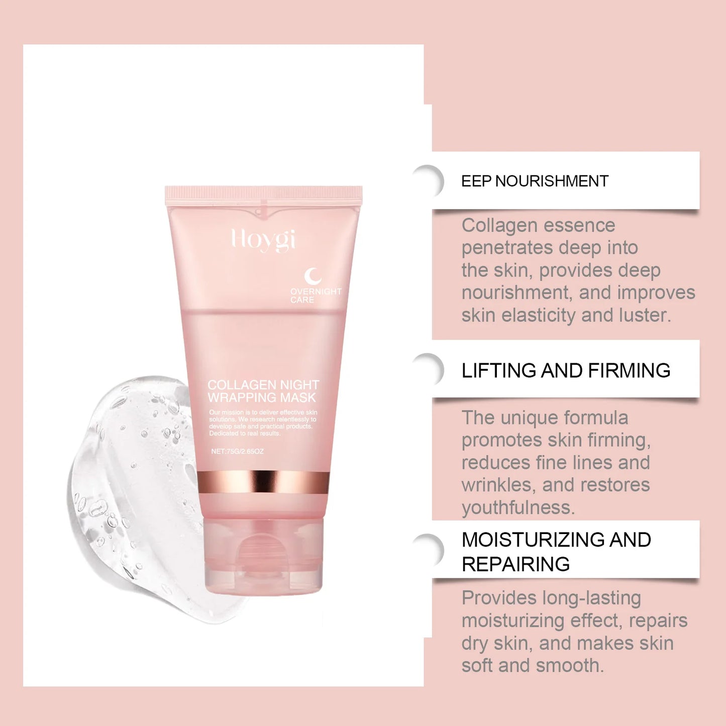 Collagen Peel-Off Mask for Deep Hydration, Fine Line Reduction, Firming, Pore Minimizing, and Skin Brightening - Overnight Treatment